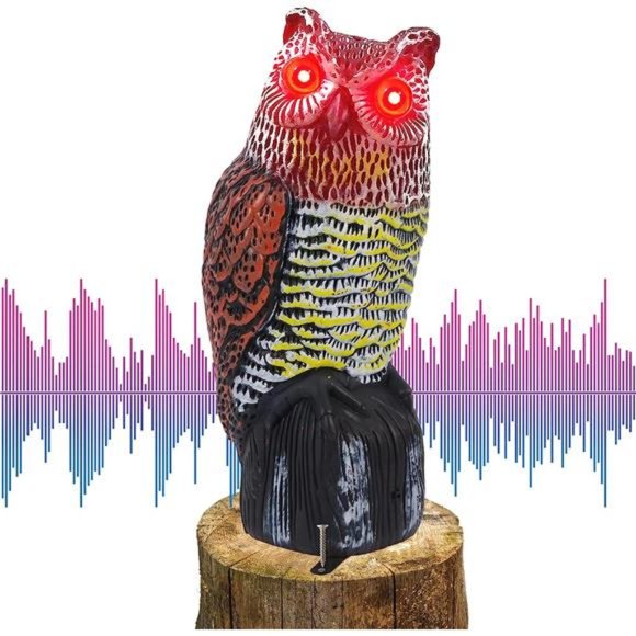 Solar Fake Horned Owl Statue, Solar Powered Halloween Motion Activated Scarecrow - Picture 1 of 6